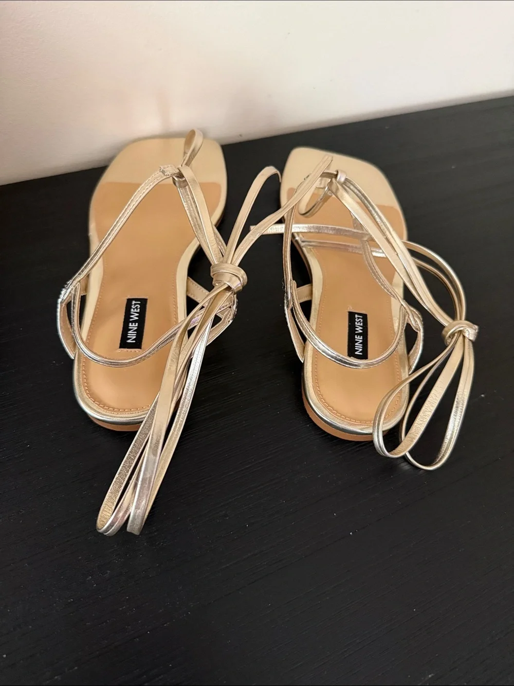 Nine West Metallic Gold Lace-Up Square Toe Sandals - Picture 2 of 2